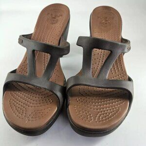 Crocs Cypress II Womens 9 Sandals Brown Mocha Slip On Shoes Block Heel